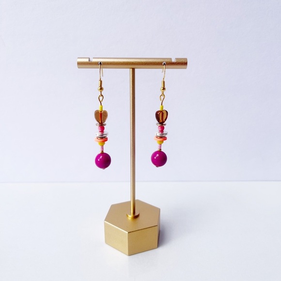 Handmade heart mix bead earrings | Gold Plated Sterling Silver hook - Picture 3 of 6